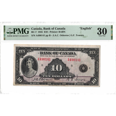 $10 1935 Bank of Canada Note English Text BC-7 - PMG VF-30