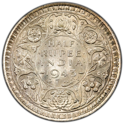 India 1943 Bombay Half Rupee Silver Coin