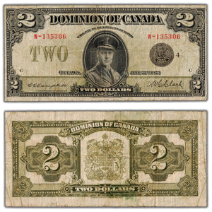 SOLD $2 1923 Dominion of Canada Note Black Seal Series W DC-26l - Fine
