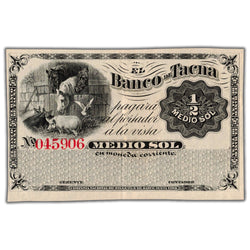 SOLD Peru El Banco de Tacna 1870's 1/2 Sol Remainder Note P #S381r - EF/AU
