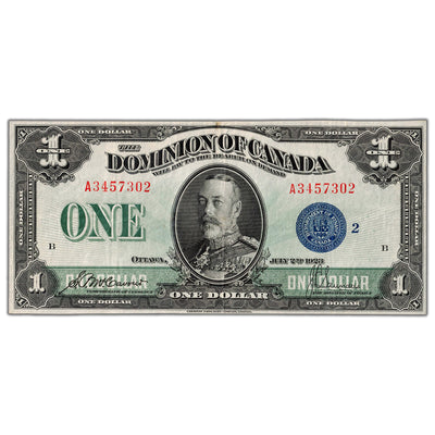 $1 1923 Dominion of Canada Note Blue Seal Series A DC-25h - VF/EF