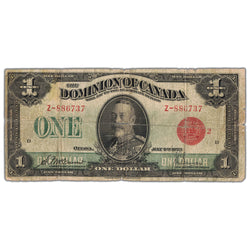 $1 1923 Dominion of Canada Note Red Seal Series Z DC-25g - Circulated (hole)