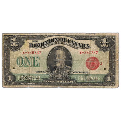 $1 1923 Dominion of Canada Note Red Seal Series Z DC-25g - Circulated (hole)