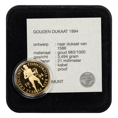 SOLD Netherlands 1994 1 One Dukaat/Ducat Proof Gold Coin - In Original Box with COA