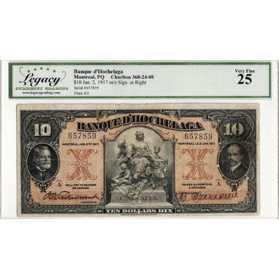 $10 1917 Banque D'Hochelaga Canada Chartered Note #360-24-08 - Legacy VF-25