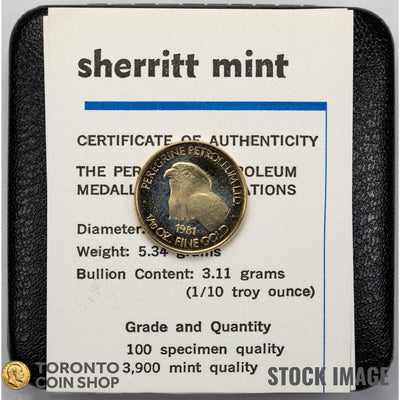 SOLD 1981 Sherritt Mint 1/10oz .999 Gold Round - Peregrine Petroleum Ltd Box + COA