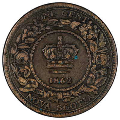 Nova Scotia 1862 1 Large Cent Coin - Key Date - VG/F