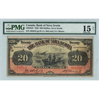 $20 1929 Bank of Nova Scotia Canada Chartered Note #550-28-22 - PMG F-15 Net