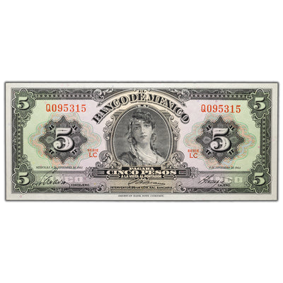 SOLD Mexico 1961 5 Pesos Note P #60g - EF+