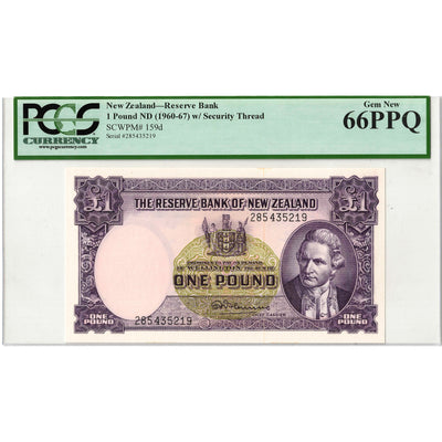 SOLD New Zealand ND (1960-67) 1 One Pound Note P #159d - PCGS UNC-66 PPQ