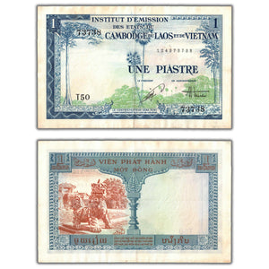 SOLD French Indochina Cambodia Laos Vietnam 1954 1 One Piastre Note
