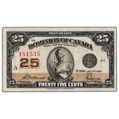 25 Cents 1923 Dominion of Canada Shinplaster Note DC-24c - VF+