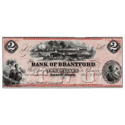 SOLD $2 1859 Bank of Brantford Canada Chartered Remainder Note #40-12-04R - UNC (tear)