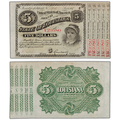 United States 1886 $5 State of Louisiana Bond
