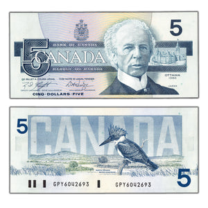 SOLD $5 1986 Bank of Canada Note Knight-Dodge GPY Prefix BC-56e - Choice UNC