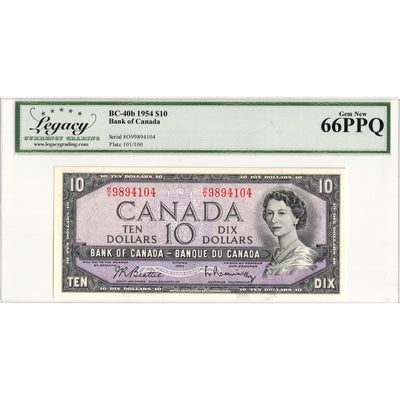 $10 1954 Bank of Canada Note Beattie-Rasminsky O/V Prefix BC-40b - Legacy Gem UNC-66 PPQ