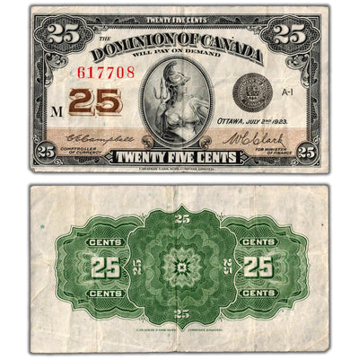 25 Cents 1923 Dominion of Canada Shinplaster Note DC-24d - VF