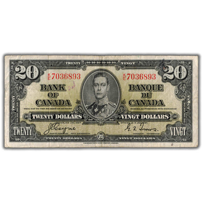 $20 1937 Bank of Canada Note Coyne-Towers K/E Prefix BC-25c - Minor Writing