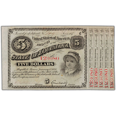 United States 1886 $5 State of Louisiana Bond