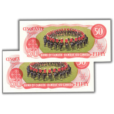 SOLD $50 1975 Bank of Canada Notes EHK Prefix BC-51b - 2 Consecutive AU