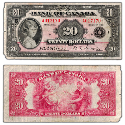 SOLD $20 1935 Bank of Canada Note English Text Large Seal BC-9a - Corner Issues