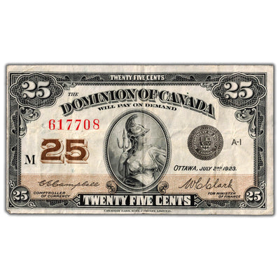 25 Cents 1923 Dominion of Canada Shinplaster Note DC-24d - VF