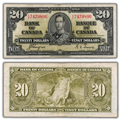 $20 1937 Bank of Canada Note Coyne-Towers K/E Prefix BC-25c - F/VF