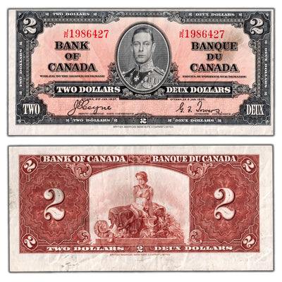 $2 1937 Bank of Canada Note Coyne-Towers J/R Prefix BC-22c - VF+