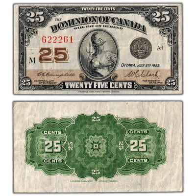 25 Cents 1923 Dominion of Canada Shinplaster Note DC-24d - VF