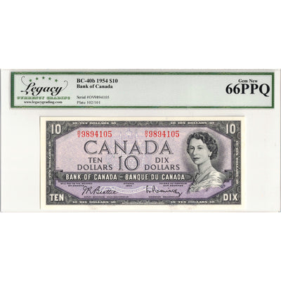 $10 1954 Bank of Canada Note Beattie-Rasminsky O/V Prefix BC-40b - Legacy Gem UNC-66 PPQ