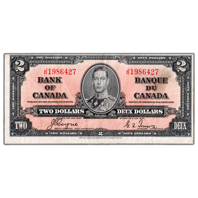 $2 1937 Bank of Canada Note Coyne-Towers J/R Prefix BC-22c - VF+