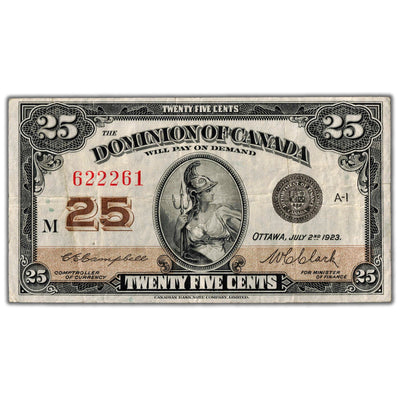 25 Cents 1923 Dominion of Canada Shinplaster Note DC-24d - VF