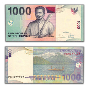 SOLD Indonesia 2007 1000 Rupiah Note P #141h - Solid Serial 777777