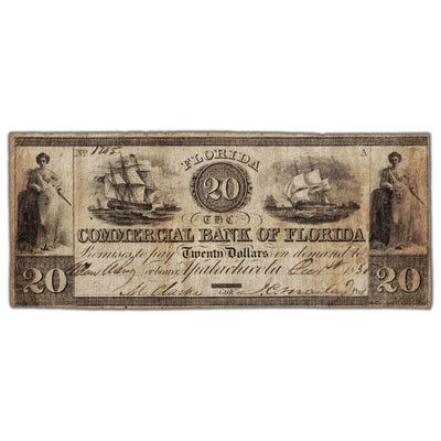 United States 1835 $20 Commercial Bank of Florida Note - Circulated