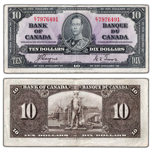 SOLD $10 1937 Bank of Canada Note Coyne-Towers E/T Prefix BC-24c - VF