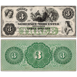 SOLD United States 1862 $3 Somerset & Worcester Savings Bank Note - EF