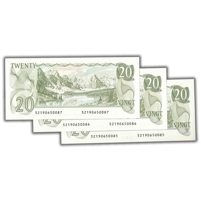 SOLD $20 1979 Bank of Canada Note Thiessen-Crow BC-54c- 3 Consecutive Ch UNC