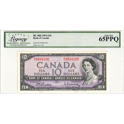SOLD $10 1954 Bank of Canada Note Beattie-Rasminsky O/V Prefix BC-40b - Legacy Gem UNC-65 PPQ