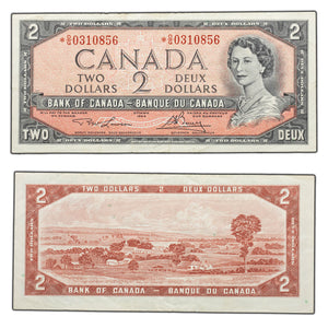 SOLD $2 1954 Bank of Canada Note *O/G Replacement Prefix BC-38dA - VF