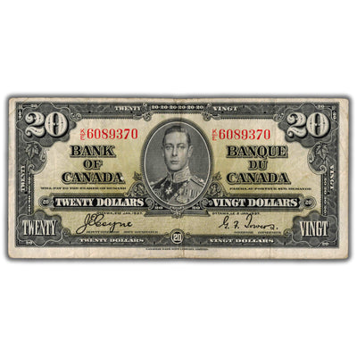 $20 1937 Bank of Canada Note Coyne-Towers K/E Prefix BC-25c - Fine+