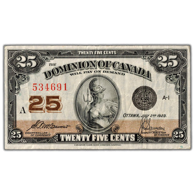 25 Cents 1923 Dominion of Canada Shinplaster Note DC-24c - VF