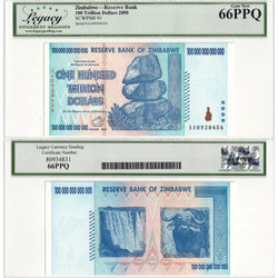 SOLD Zimbabwe 2008 100 Trillion Dollars Note P #91 - Legacy Gem UNC-66 PPQ