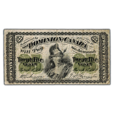 25 Cents 1870 Dominion of Canada Note Shinplaster Plain DC-1c - Fine