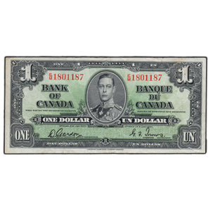 SOLD $1 1937 Bank of Canada Note Gordon-Towers E/M Prefix BC-21c - VF (tear)