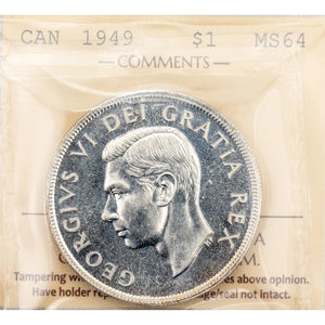 SOLD Canada 1949 $1 Silver Dollar Coin - ICCS MS-64