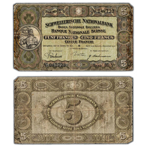 SOLD Switzerland 1926 5 Five Francs Note P #11g - Tape Residue