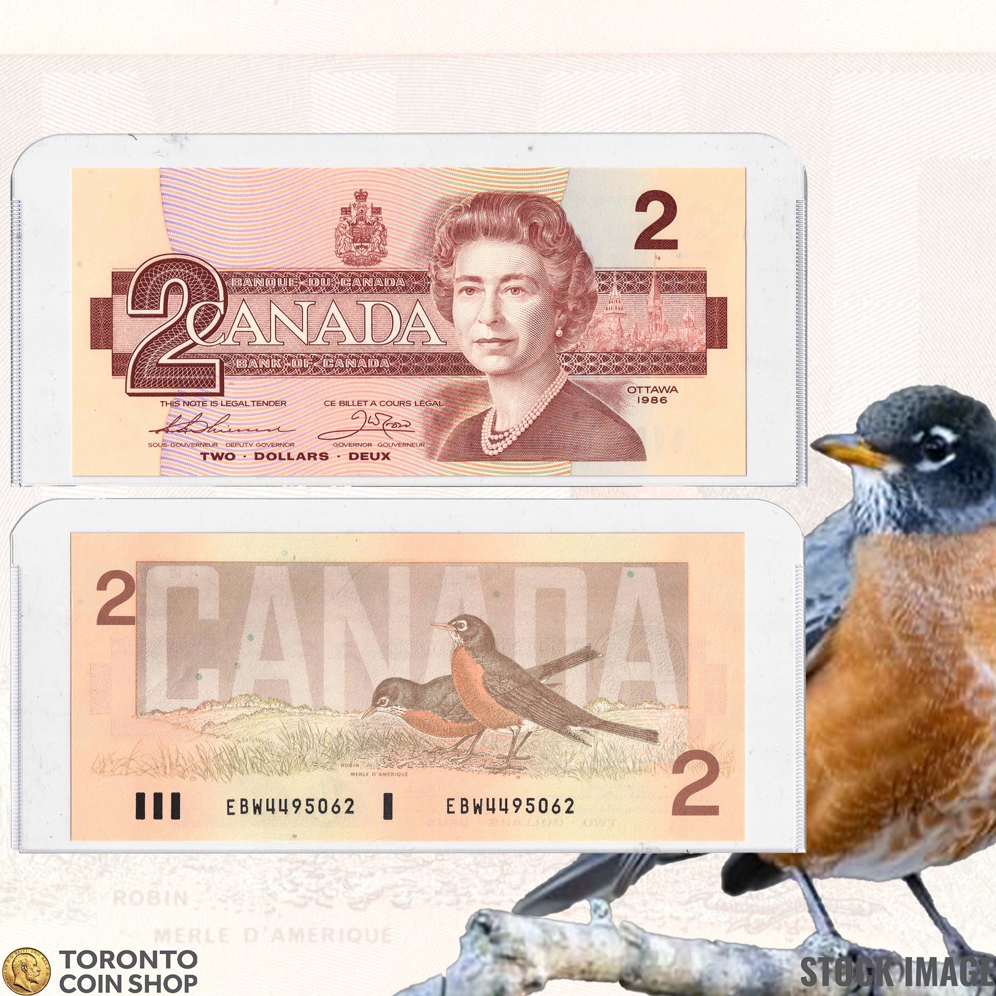 $2 1986 Bank of Canada Note Bird Series Thiessen-Crow Signatures