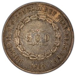 Brazil 1865 500 Reis Silver Coin