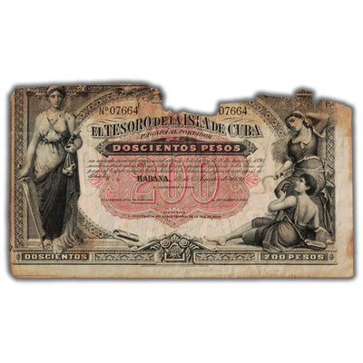SOLD Cuba 1890 200 Pesos Remainder Note P #44b - Damaged