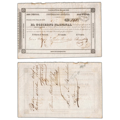 SOLD Argentina Confederacion 1859  200 Pesos Note - EF+